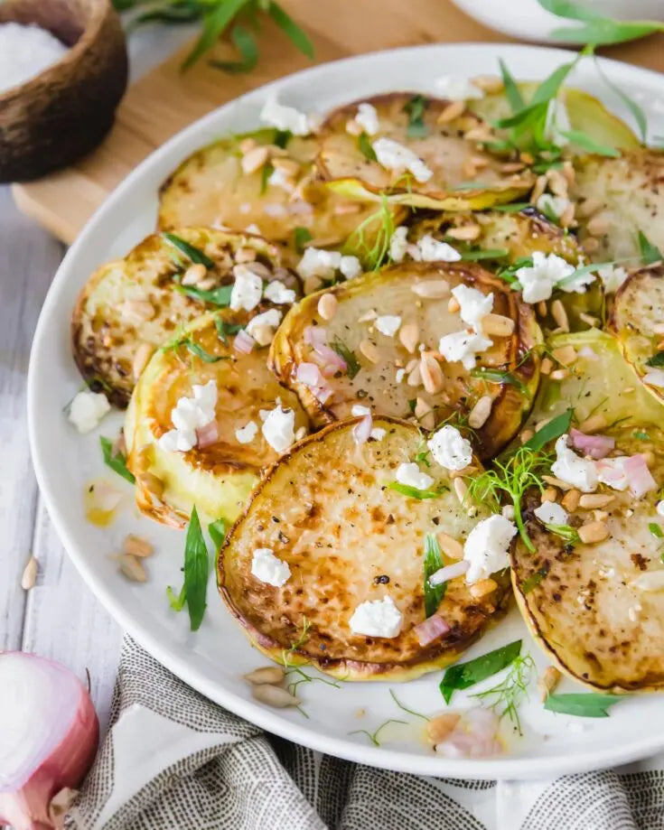 Roasted Kohlrabi with goat cheese & tarragon